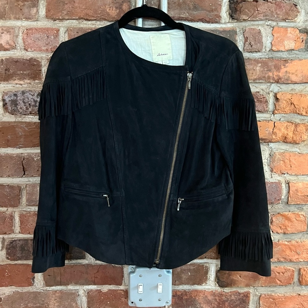 Anthropologie Elevenses Fringe Suede Jacket